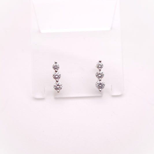 18ct White Gold Graduated Three Stone Diamond Stud Earrings