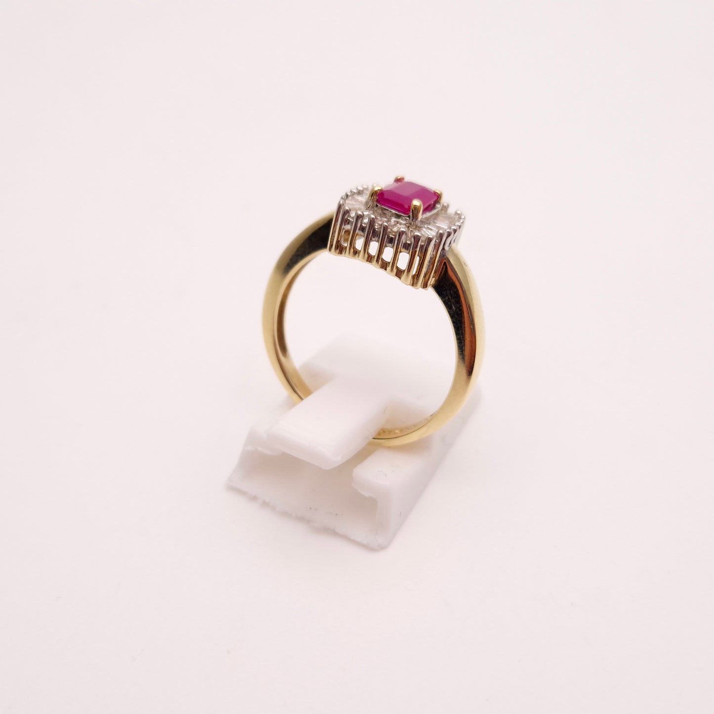 10ct Yellow Gold Emerald Cut Ruby and Baguette Cut Diamond Cluster Ring