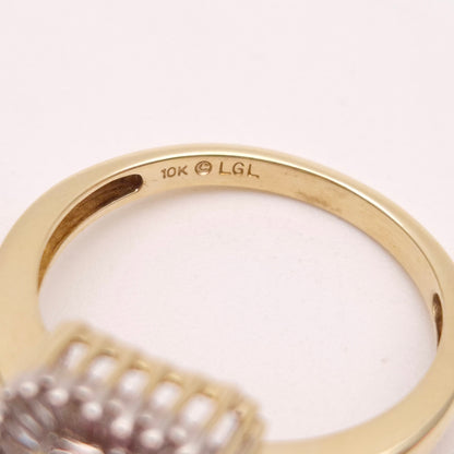 10ct Yellow Gold Emerald Cut Ruby and Baguette Cut Diamond Cluster Ring