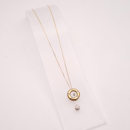 9ct Yellow Gold Diamond Set Donut / Ring Pendant With Swinging Bar Necklace