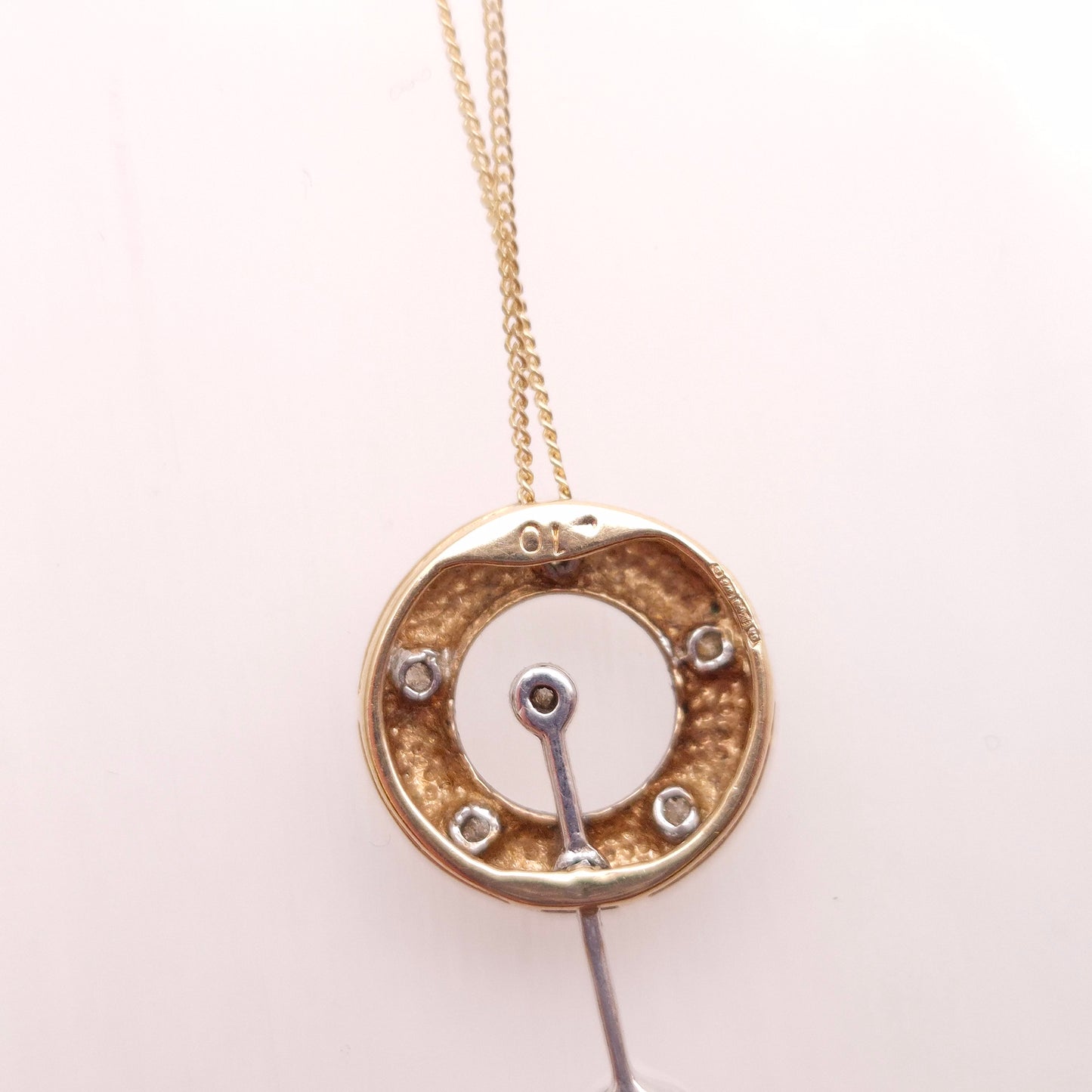 9ct Yellow Gold Diamond Set Donut / Ring Pendant With Swinging Bar Necklace