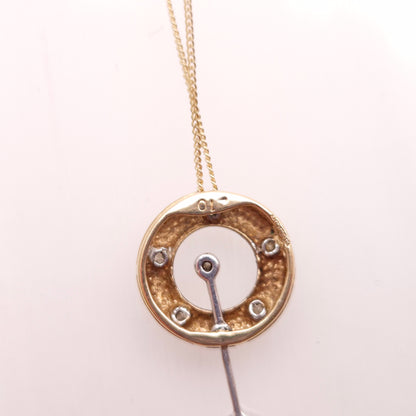 9ct Yellow Gold Diamond Set Donut / Ring Pendant With Swinging Bar Necklace