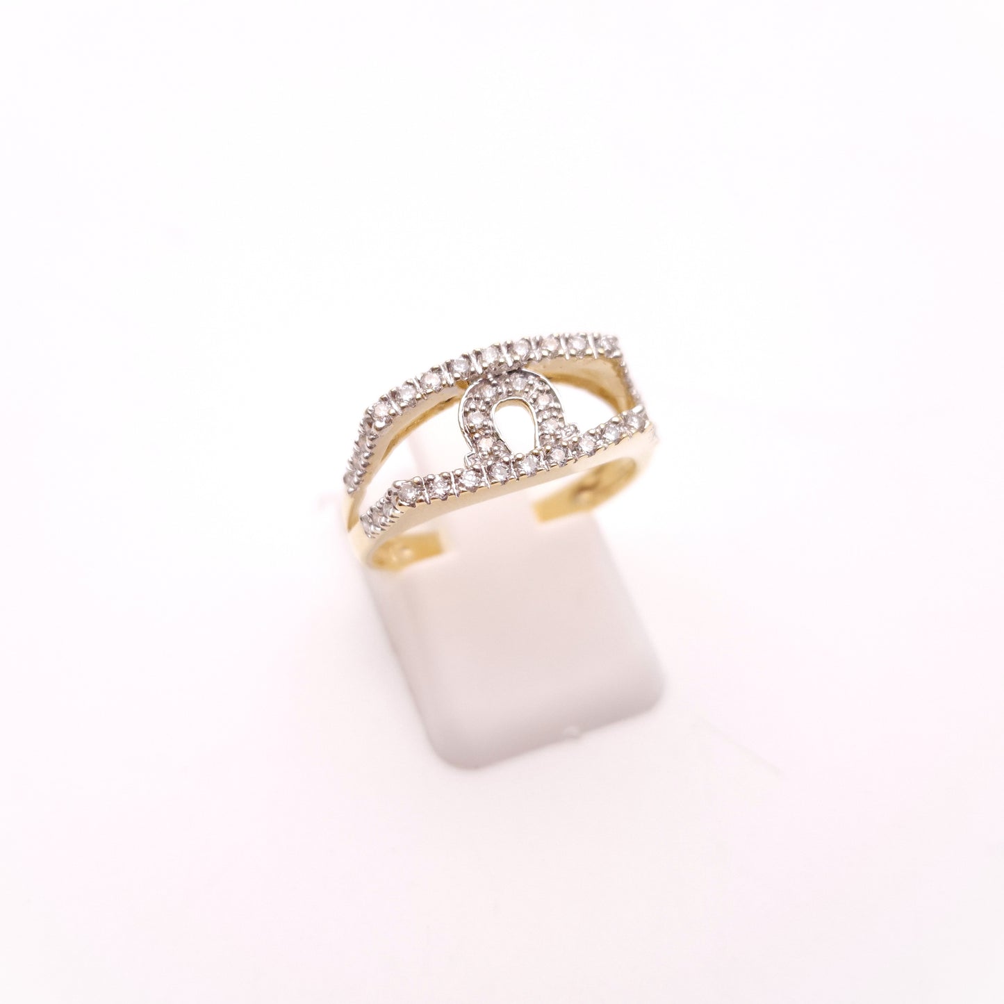 14ct Yellow Gold Diamond Set Openwork Omega / Horseshoe Motif Ring