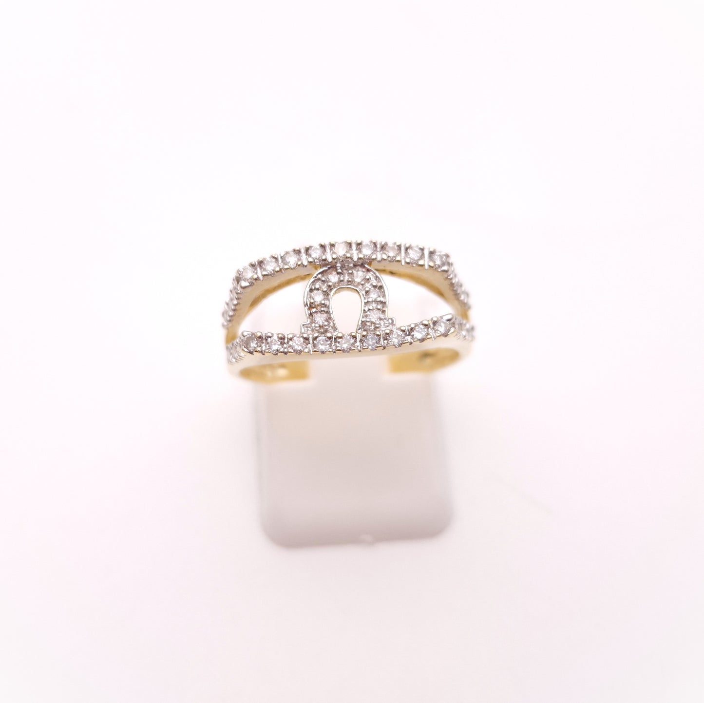 14ct Yellow Gold Diamond Set Openwork Omega / Horseshoe Motif Ring