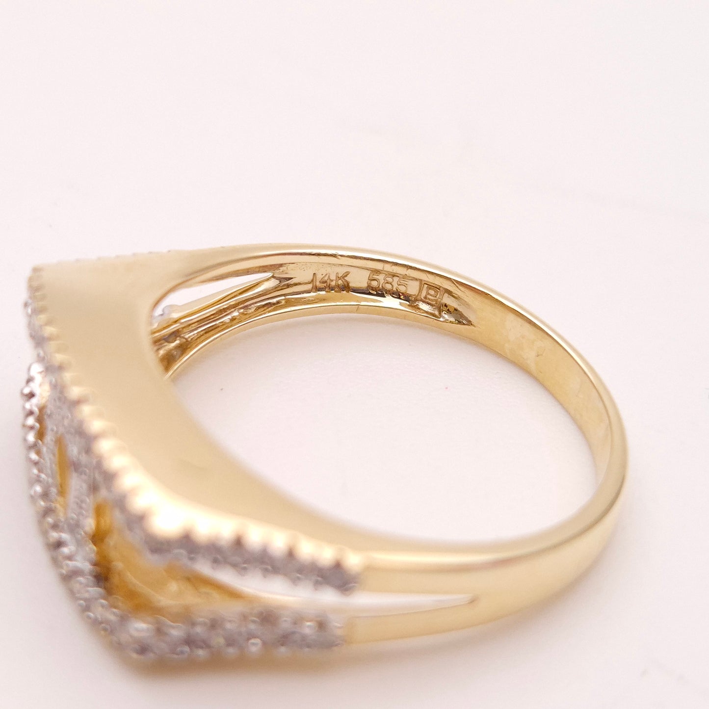 14ct Yellow Gold Diamond Set Openwork Omega / Horseshoe Motif Ring