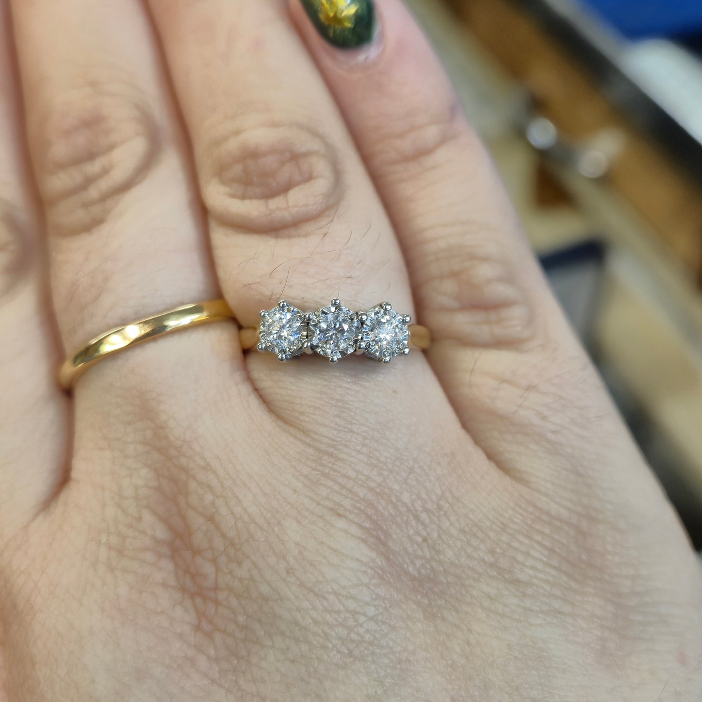 18ct Yellow Gold Illusion Set Diamond Trilogy Ring 0.5TCW