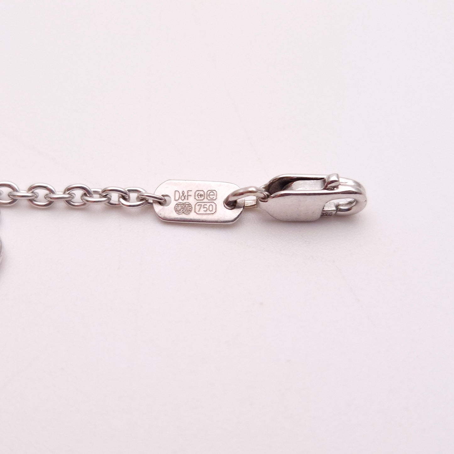 18ct White Gold Pink Tourmaline and Diamond Dropper and Pearl Chain Bracelet