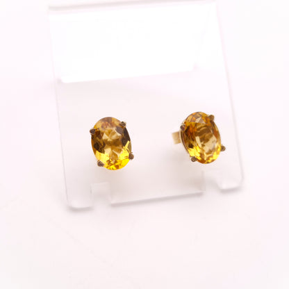 9ct Yellow Gold Large Oval Cut Citrine Solitaire Stud Earrings