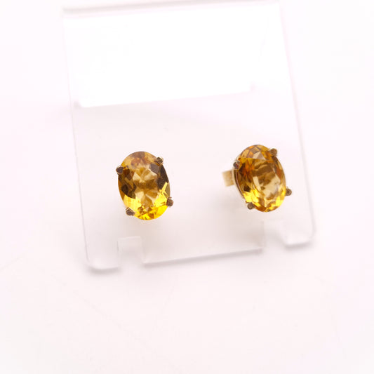 9ct Yellow Gold Large Oval Cut Citrine Solitaire Stud Earrings