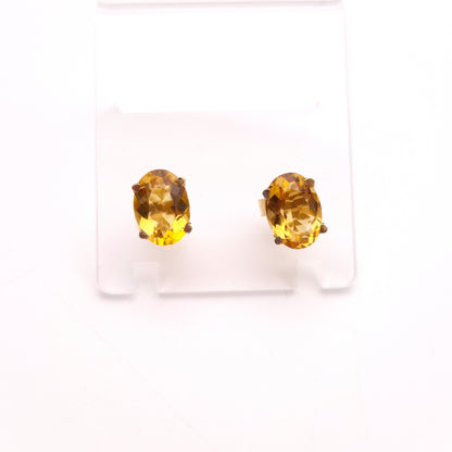 9ct Yellow Gold Large Oval Cut Citrine Solitaire Stud Earrings