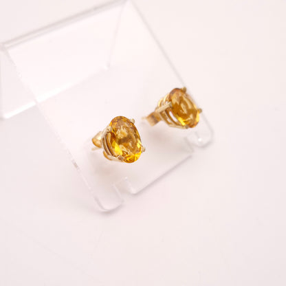9ct Yellow Gold Large Oval Cut Citrine Solitaire Stud Earrings