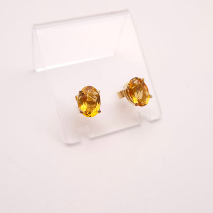 9ct Yellow Gold Large Oval Cut Citrine Solitaire Stud Earrings