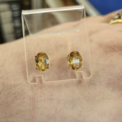 9ct Yellow Gold Large Oval Cut Citrine Solitaire Stud Earrings