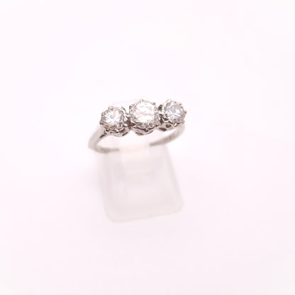 Platinum Vintage / Antique Illusion Set Round Cut Diamond Trilogy Ring