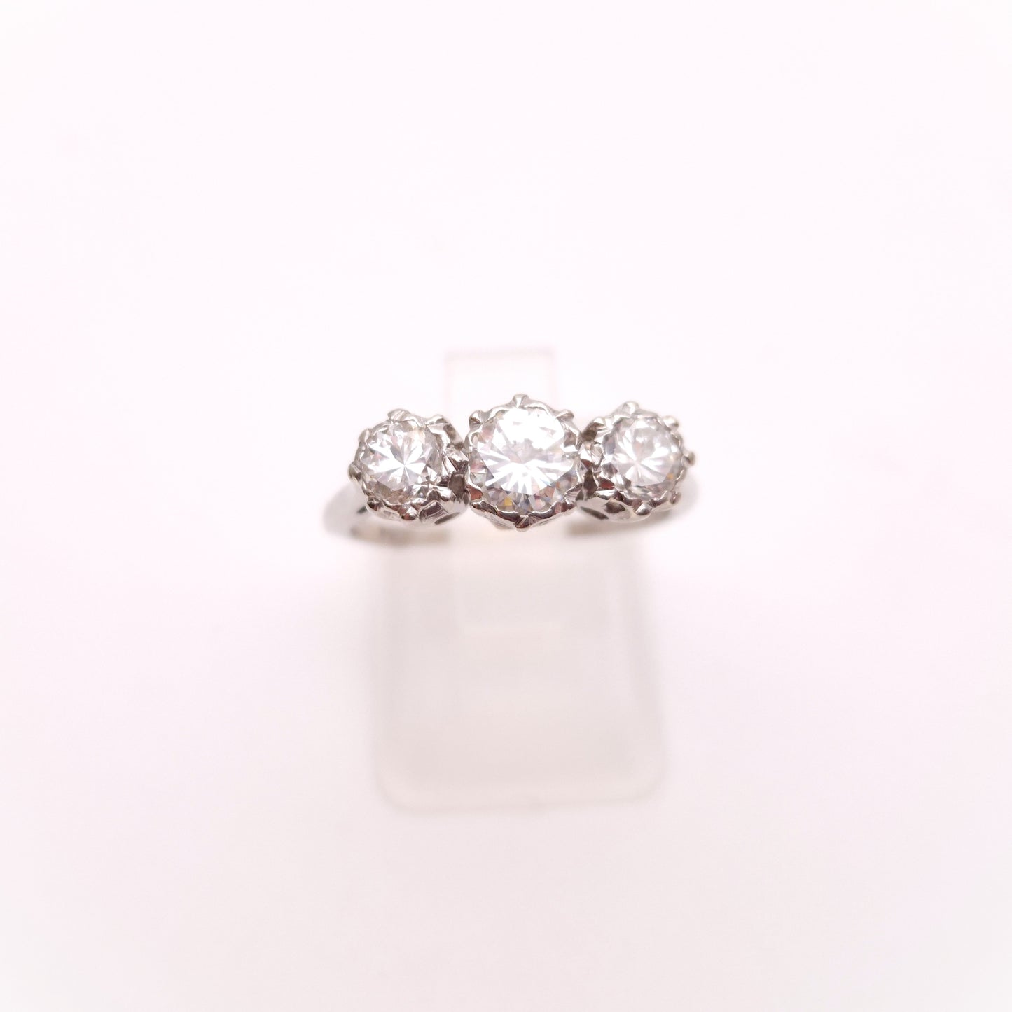 Platinum Vintage / Antique Illusion Set Round Cut Diamond Trilogy Ring