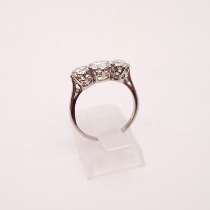 Platinum Vintage / Antique Illusion Set Round Cut Diamond Trilogy Ring