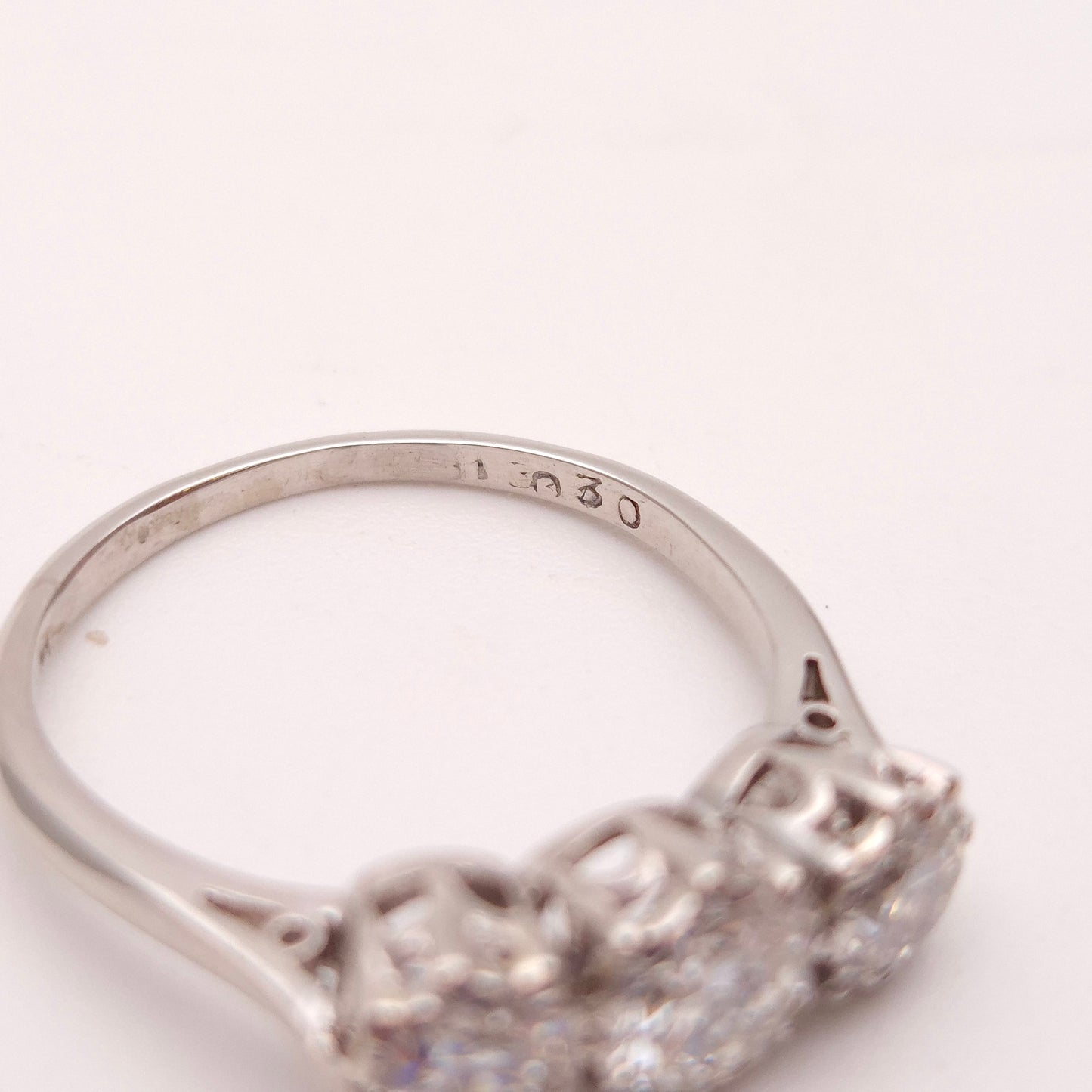 Platinum Vintage / Antique Illusion Set Round Cut Diamond Trilogy Ring