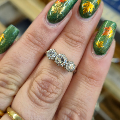 Platinum Vintage / Antique Illusion Set Round Cut Diamond Trilogy Ring