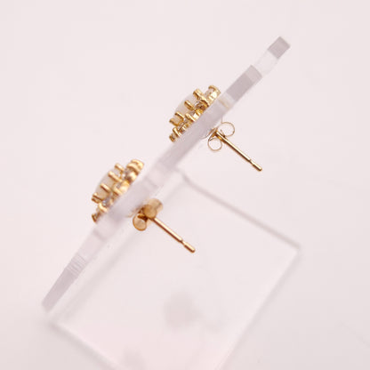 9ct Yellow Gold Oval Cabochon Opal and CZ Cubic Zirconia Cluster Stud Earrings