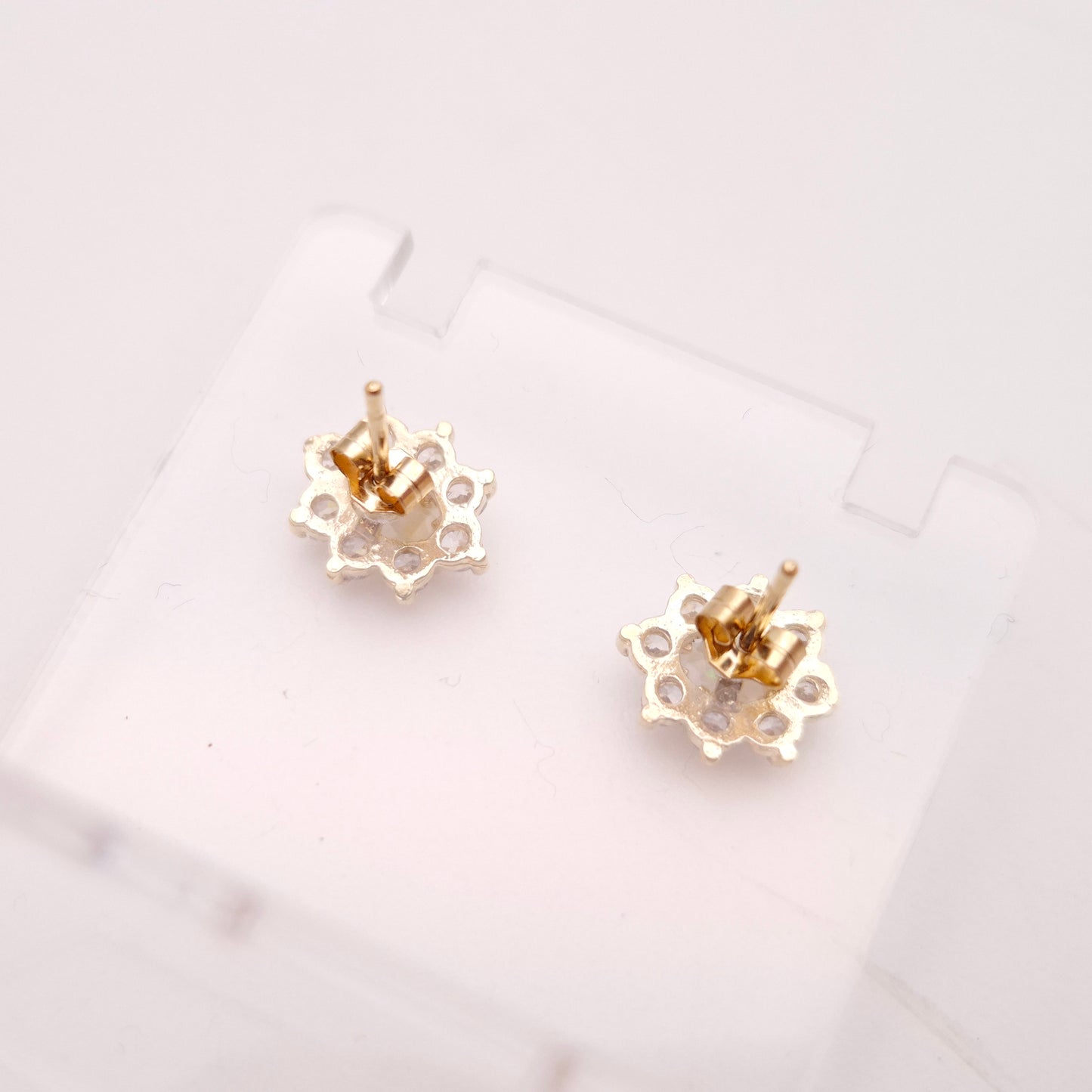 9ct Yellow Gold Oval Cabochon Opal and CZ Cubic Zirconia Cluster Stud Earrings