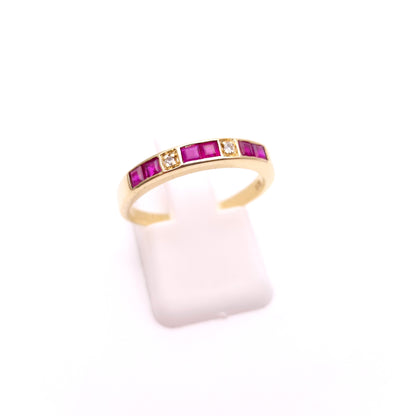 9ct Yellow Gold Princess Cut Ruby and Diamond Half Eternity Ring