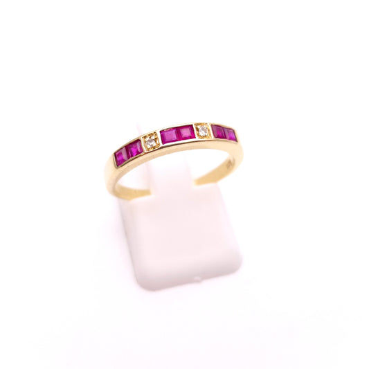 9ct Yellow Gold Princess Cut Ruby and Diamond Half Eternity Ring