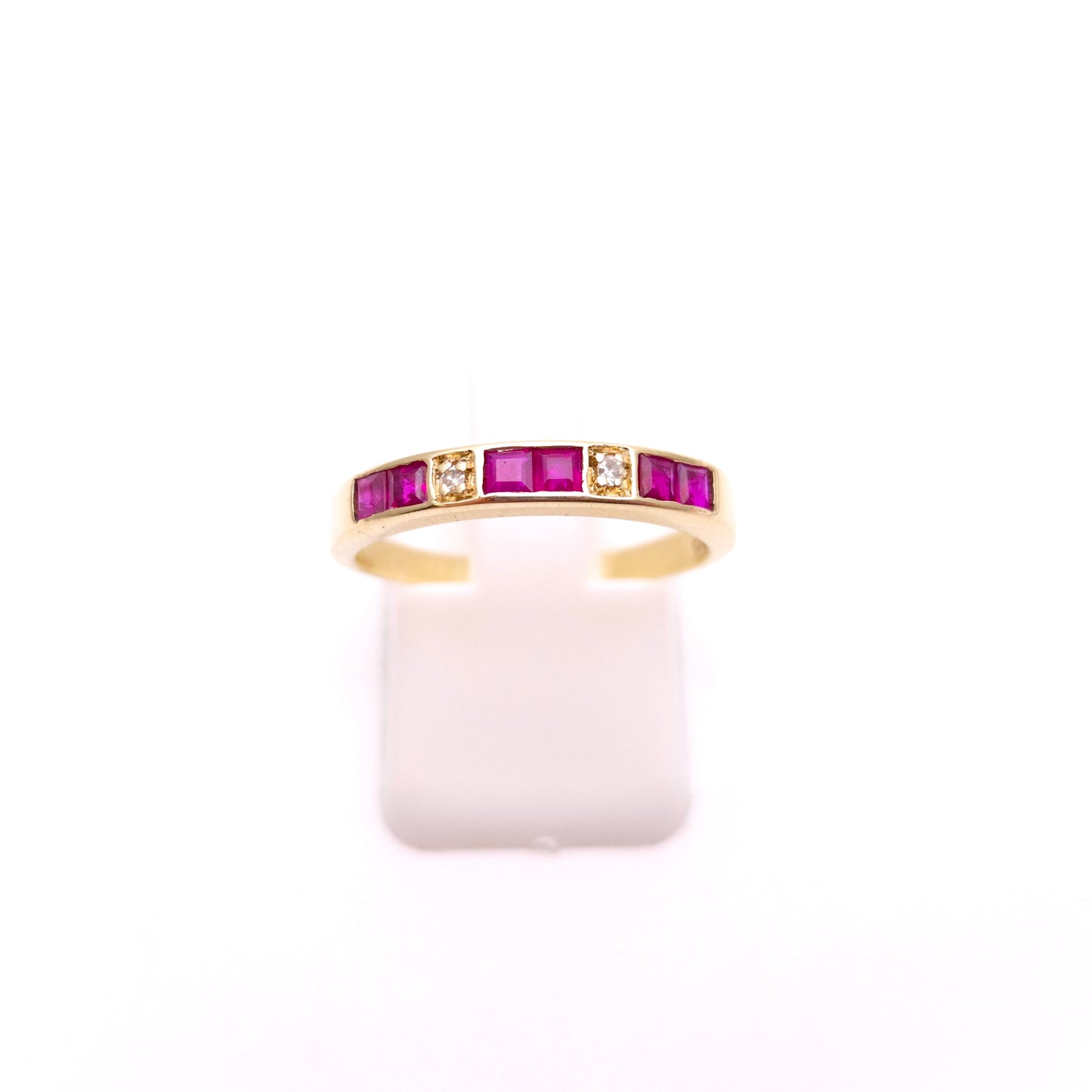 9ct Yellow Gold Princess Cut Ruby and Diamond Half Eternity Ring