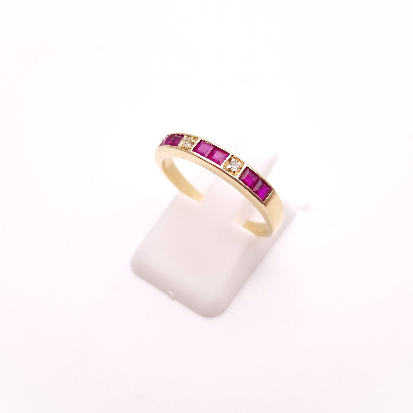 9ct Yellow Gold Princess Cut Ruby and Diamond Half Eternity Ring