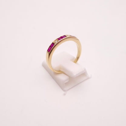 9ct Yellow Gold Princess Cut Ruby and Diamond Half Eternity Ring