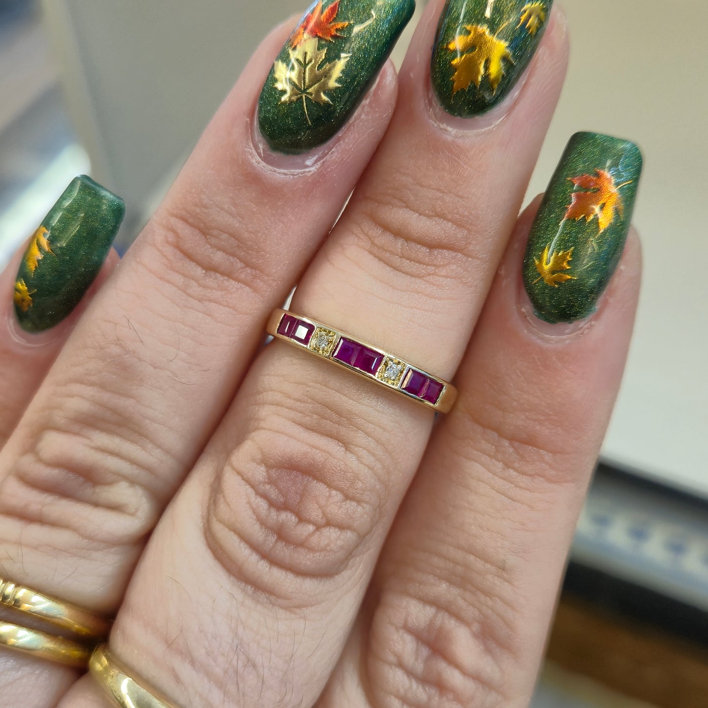 9ct Yellow Gold Princess Cut Ruby and Diamond Half Eternity Ring