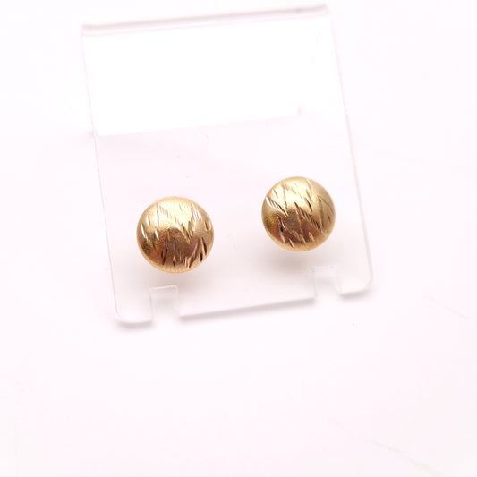 9ct Yellow Gold Diamond Cut Textured Domed Round Stud Earrings