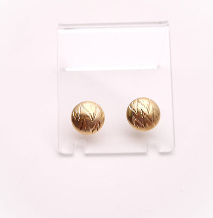 9ct Yellow Gold Diamond Cut Textured Domed Round Stud Earrings