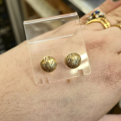 9ct Yellow Gold Diamond Cut Textured Domed Round Stud Earrings