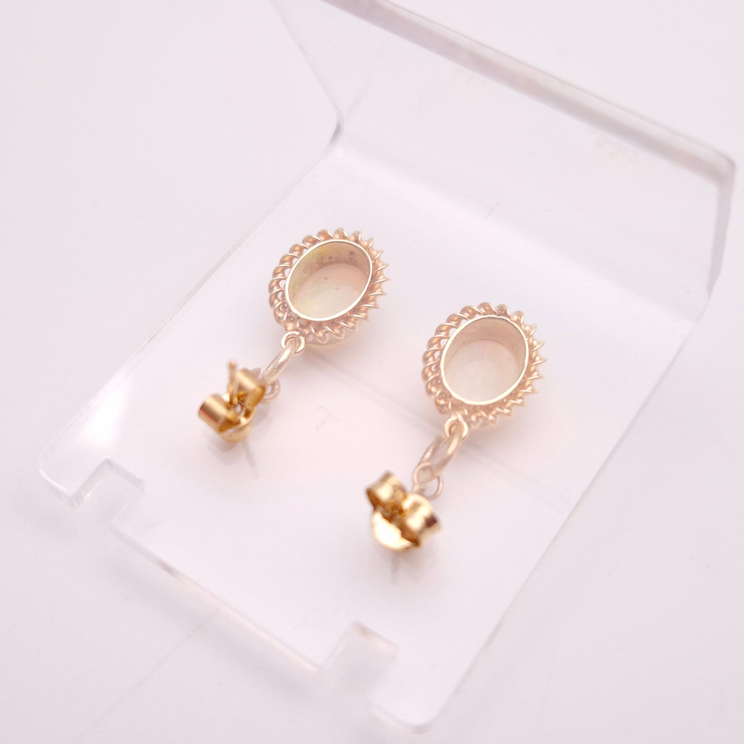 9ct Yellow Gold Oval Cabochon Opal Rope Twist Edge Drop Earrings