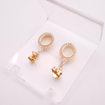 9ct Yellow Gold Oval Cabochon Opal Rope Twist Edge Drop Earrings