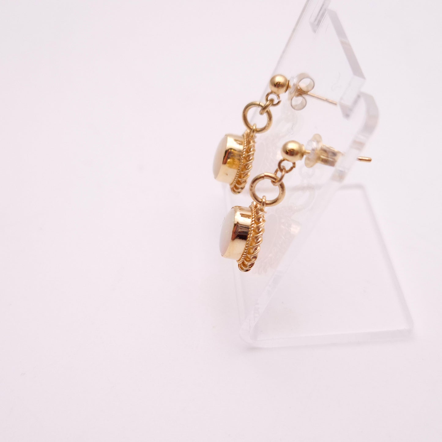 9ct Yellow Gold Oval Cabochon Opal Rope Twist Edge Drop Earrings