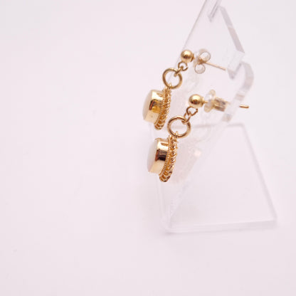 9ct Yellow Gold Oval Cabochon Opal Rope Twist Edge Drop Earrings