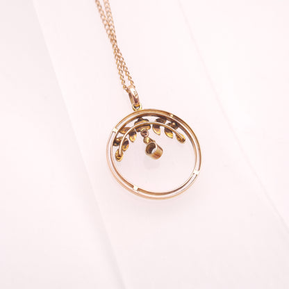 9ct Yellow Gold Antique Aquamarine and Seed Pearl Art Nouveau Openwork Necklace