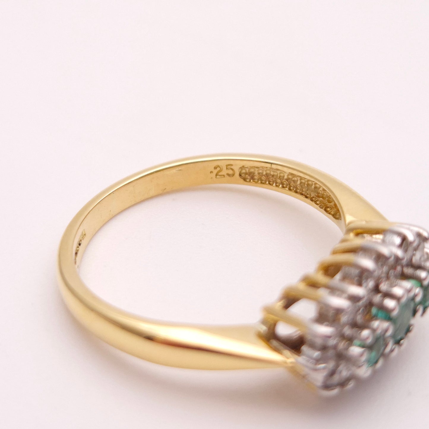 18ct Yellow Gold Three Stone Emerald and Diamond Multistone Cluster Ring