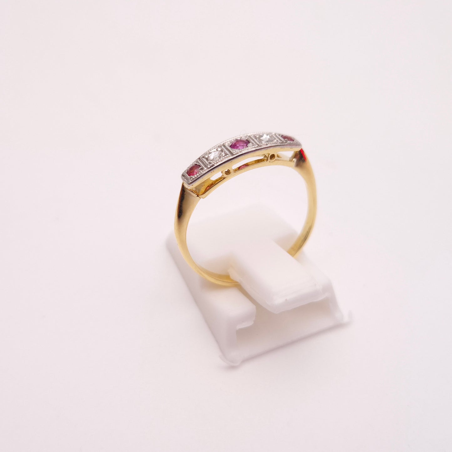 18ct Yellow Gold Antique Ruby and Diamond Five Stone Row Ring