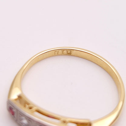 18ct Yellow Gold Antique Ruby and Diamond Five Stone Row Ring