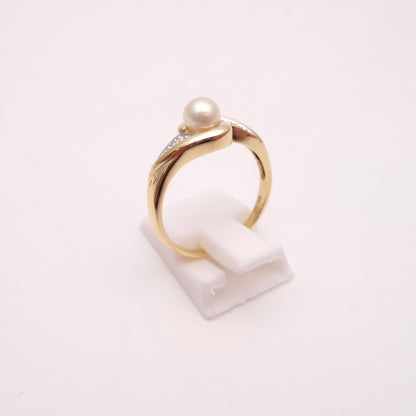 9ct Yellow gold White Pearl and Diamond Set Shoulders Swirl Ring