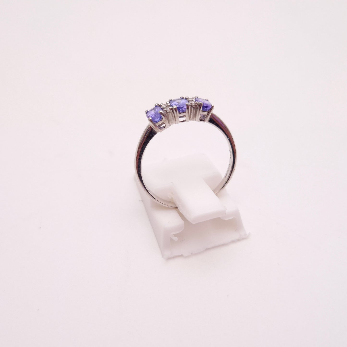 14ct White Gold Three Stone Oval Cut Tanzanite and Diamond Row Ring