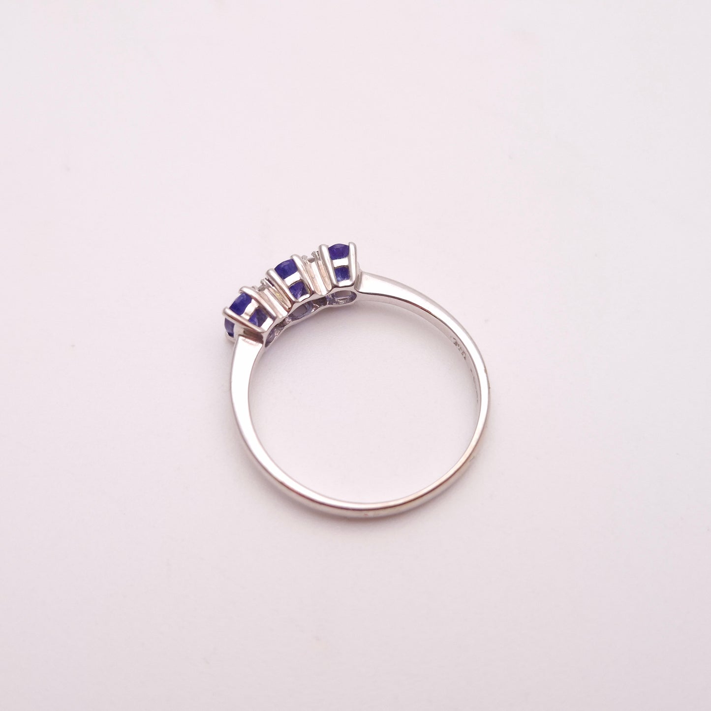 14ct White Gold Three Stone Oval Cut Tanzanite and Diamond Row Ring