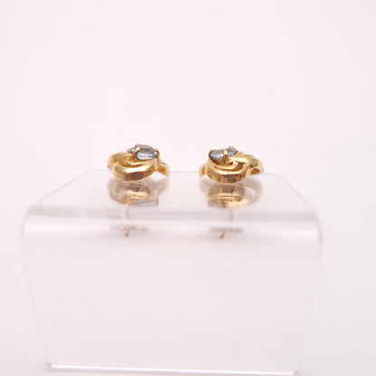 9ct Yellow Gold Open Work Swirly Blue Topaz Stud Earrings