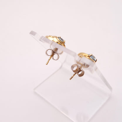 9ct Yellow Gold Open Work Swirly Blue Topaz Stud Earrings