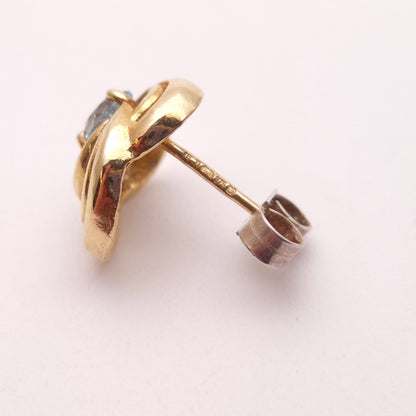 9ct Yellow Gold Open Work Swirly Blue Topaz Stud Earrings