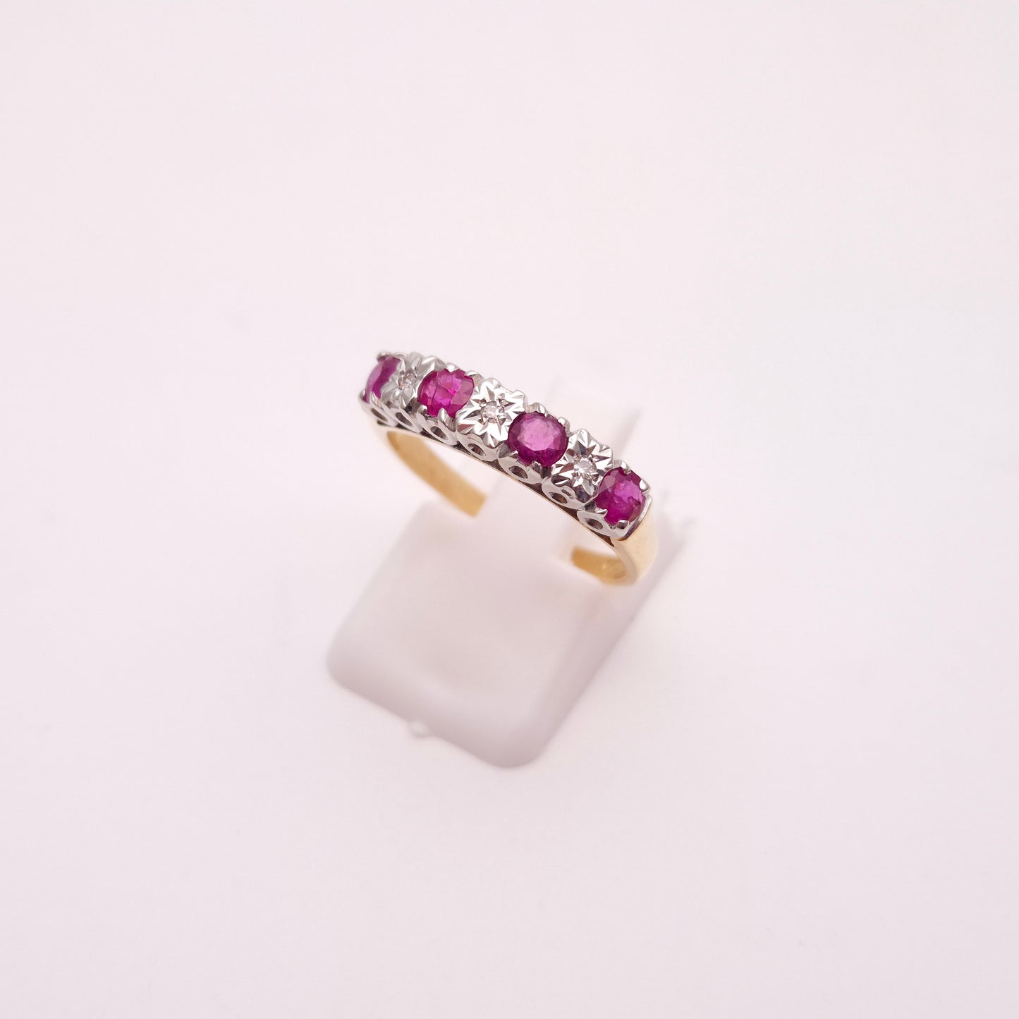 9ct Yellow Gold Ruby and Diamond Half Eternity Row Ring