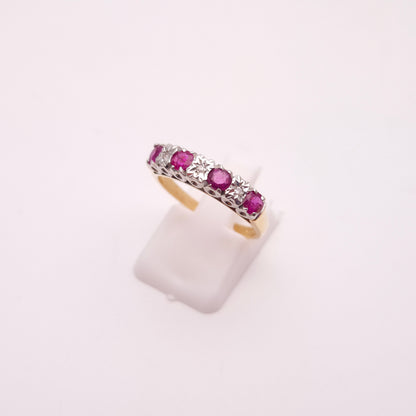 9ct Yellow Gold Ruby and Diamond Half Eternity Row Ring