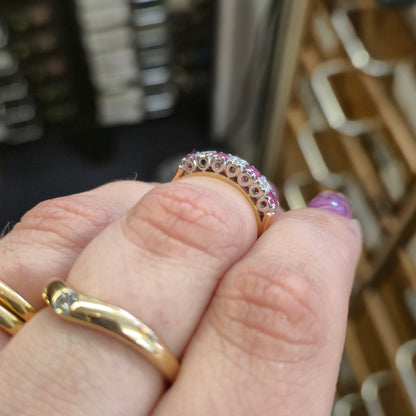 9ct Yellow Gold Ruby and Diamond Half Eternity Row Ring